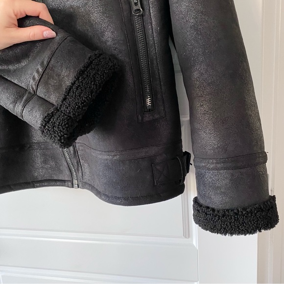 HP ⭐️ Men’s Topman Faux Sherpa Moto Bomber Jacket - Picture 6 of 12